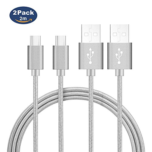 USB Type-C Kabel Nylon-lebenslange Garantie-TUOYA USB-C Ladekabel auf USB3.0 mit Nylon, Daten & Lade Type-C Datenkabel mit Aluminium Stecker für Samsung Galaxy S8 / S8 Plus, LG G5, Lumia 950xl/950, Nexus 5x/6p, OnePlus 3, und andere Type-C unterstützte Geräte (2pack-6,6ft/2m, Grau)