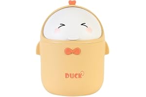 TUHNHGD Mini pattumiera con coperchio, carino cartone animato, mini pattumiera da tavolo con coperchio, scatole portatili, piccole scatole per casa, ufficio, soggiorno, ufficio (giallo)