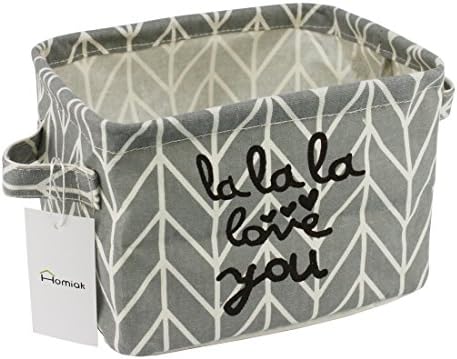 Small Canvas Fabric Foldable Organizer Storage Basket with Handle, Collapsible and Convenient for Nursery and Babies Room (Grey)