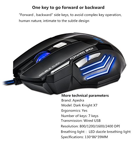 Apedra Wired Optical Gaming Mouse Dark Knight X7 luz de respiraci n LED Dazzle 4 ratones DPI ajustables 7 botones programables Gaming Mice para Windows XP Vista 7 8 10 MAC OS X reviews Apedra Wired Optical Gaming Mouse Dark Knight X7 luz de respiraci n LED Dazzle 4 ratones DPI ajustables 7 botones programables Gaming Mice para Windows XP Vista 7 8 10 MAC OS X