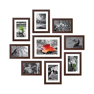 Amazon Brand - Solimo Collage Set of 9 Photo Frames ( 5 X 7 Inch - 4, 6 X 8 Inch - 4 & 8 X 10 Inch - 1) , Brown