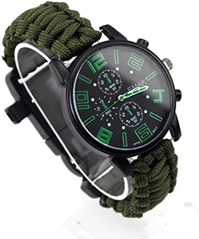 Wooboo Paracord Outdoor Watch with Survival Compass Whistle Fire Starter Watchband Bracelet (Army)