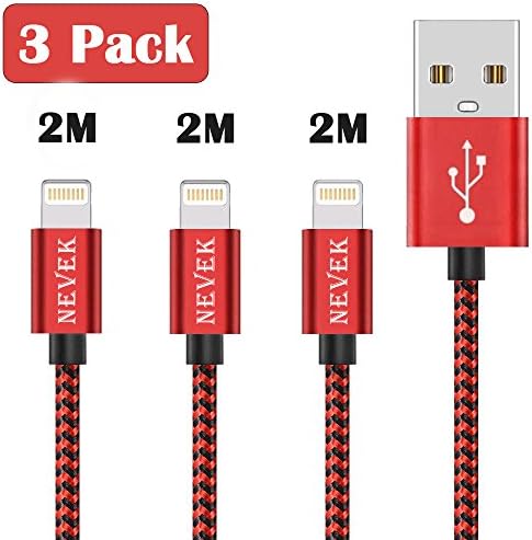 NeVek Lightning Cable iphone Cable 3PACK 2M Nylon Braided Lightning Data Cable for iPhone X/8PLUS/8/7/7 Plus/6s/6s Plus/6/6Plus/5s/5c/5, iPad