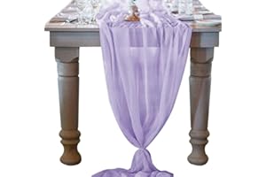 SOULNIOI Table Runner-72*304cm (28*120inch) Chiffon Gauze Table Runner Extra Long, Boho Rustic Table Cover for Wedding Decor, Bridal Shower Reception Kitchen Dining Room Party (Light Purple)