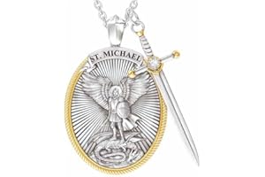 KBRPEY Collana con Ciondolo Scudo Spada per Uomo, Collana San Michele Arcangelo Ciondolo Protezione Angelo Custode Amuleto Regalo Gioielli per Uomo Donna