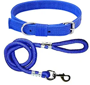 Body Building Dog Belt Combo of Dog Collar with Blue Dog Lead Specially for Medium Breeds Dog Collar Leash (Blue)