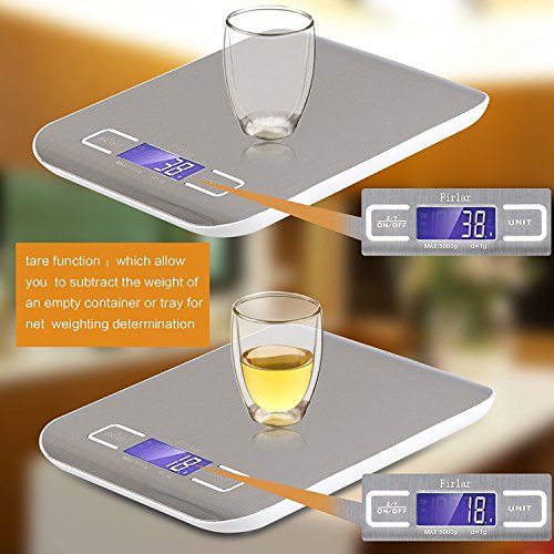 Firlar 5Kg / 11lb Digital Post Und Nahrungsmittelskala Edelstahl Beleuchtete LCD Anzeigen Multifunktionsküche Elektronische Balance - 4