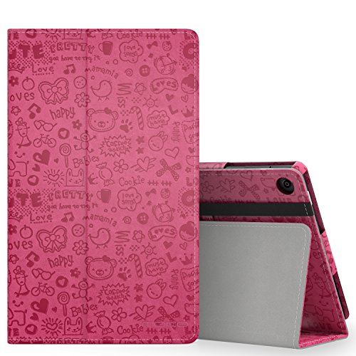 MoKo Hülle für Fire HD 2016 8 Zoll - Kunstleder Ständer Schutzhülle Smart Cover mit Auto Schlaf / Wach Funktion und Stift-Schleife für Fire HD Tablet (Vorherige 6. Generation - 2016), Cutie Charm Magenta