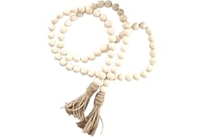 GARNECK Wood Bead Garland with Tassels: Farmhouse Beads Rustic Wooden Beads Decorative Prayer Boho Beads Country Decor Wall Hanging Decor Coffee Table Decor