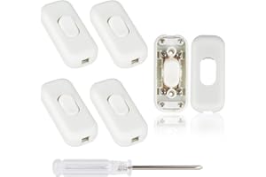 Zevnico 5Pcs Lamp Switch, White Inline Switch, AC 250V 6A Torpedo Rocker In Line Light Switches, ON OFF 2-3 Core Electrical Cable, Replacement/Repairs for Appliance Table Lamps Wire Plug Cord Switch