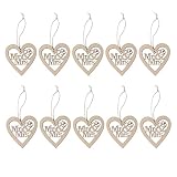 VORCOOL 10 Stück Deko-Herz Anhänger Holz Mr Mrs Hochzeit Dekoration Deko-Hänger mit Schnur