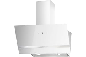 Respekta Cappa aspirante/cappa inclinata 80 cm/struttura in metallo bianco con pannello copriluce in vetro/funzione di espulsione e ricircolo dell'aria / CH24080WM / A / 52-63 dB