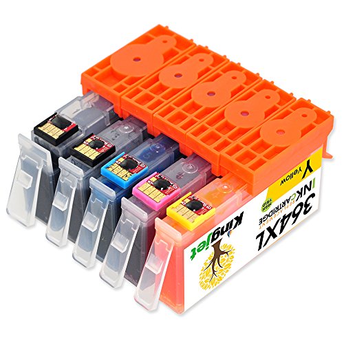 Kingjet 1 Set 364XL mit Chips und hoher Reichweite Tintenpatronen Ersatz für HP 364 XL kompatibel mit HP Photosmart 7510 B8550 C5324 C5380 C6324 C6380 D5460 C510a Photosmart Premium C309a C309n C309g C310a C410b (1 x Schwarz 1 x Foto Schwarz 1 x Cyan 1 x Magenta 1 x Gelb) - 3