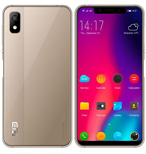 ELEPHONE A4 - 5,85 Zoll HD + (19: 9 Notch-Bildschirm) Android 8.1 4G Smartphone, MT6739 Quad-Core 1,5 GHz 3 GB + 16 GB, 5MP + 13MP Dual-Kamera, 3000mAh Akku - Gold