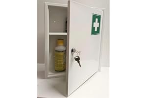 AuraHome® Secure LARGE Medical Storage Lockable Box First Aid Medicine Emergency Metal White Gloss Bathroom Cabinet Wall Mounted Safe Secure your Medicine & Valuables complete with fixings and 2 keys