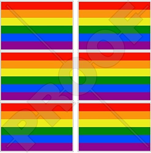GAY PRIDE, SCHWULENSTOLZ, Regenbogen Flagge LGBT Bewegung Lesben, Homosexuell, Bisexuell und Transgender 40mm Mobile, Handy Vinyl Mini Aufkleber, Abziehbilder x6 Stickers