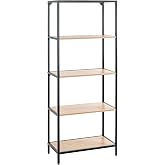 HAKU Shelf light oak, black, MDF, Metal - Dim.: W 64 x H 167 x D 35 cm, Style: Modern