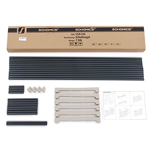 Songmics Schuhregal Schuhständer mit 3 Ablagen für bis zu 15 Schuhe grau 92 x 54 x 30 cm (B x H x T) LSA13G - 7