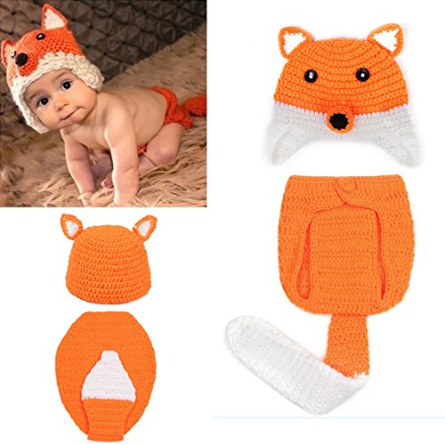 Fashionwu Baby Girls Boy Newborn Knit Crochet Mermaid Minnie Clothes Photo Prop Outfits 0-6M,FOX