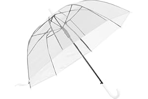 ColdShine Durchsichtiger Regenschirm Durchsichtig Stockschirm Ø87 cm Glockenschirm Automatischer Durchsichtiger Regenschirms mit C-Griff Eleganter Regenschirm in transparent
