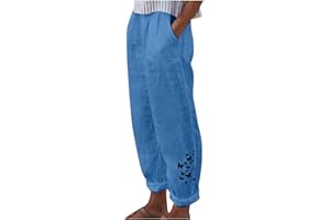 riou Pantalones Mujer Verano Frescos Talla Grande Lino de Algodón Cintura Alta Pierna Ancha Baggy Suelto Pantalón Largo Ligeros Pantalón de Chándal Suave y Cómodo Danza Pilates Yoga Pants
