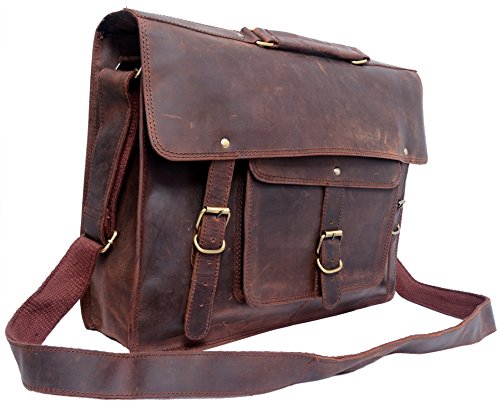 FeatherTouch Leder Aktentasche Herren Lehrertasche Bürotasche Laptoptasche Umhängetasche Vintage groß aus echtem Leder braun - 2