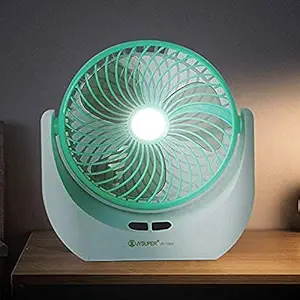 Nubilous Powerful Rechargeable High Speed Table Desk Fan with LED Light for Home, Table Fan with Strong Airflow Quiet Operation Portable Pedestal Fan Speed Adjustable(Round fan)