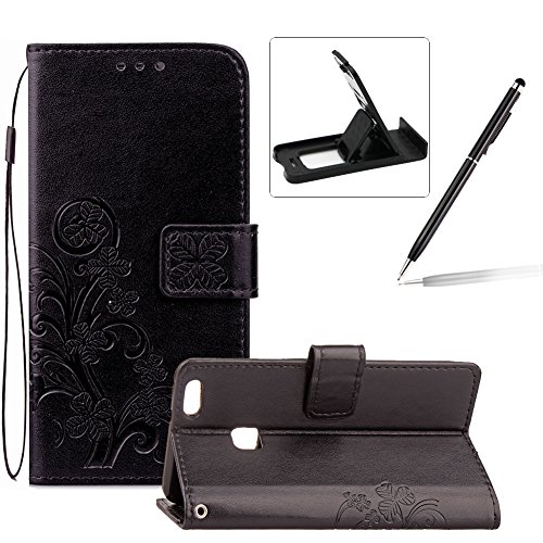 Black Leather Case For Huawei P10 Lite Strap Wallet Flip