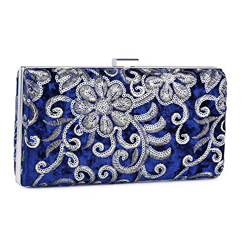 Pochette Femme Soiree Élégante Petit Sac à Bandoulière Embrayage avec Chaîne Détachable Portefeuille pour Ceremonie Mariage,Bleu