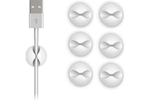 DROQUIMUR 6UD | Sujetacables organizador de cables de escritorio | Clip sujeta cables de silicona con adhesivo para oficina (Medio, Blanco puro)