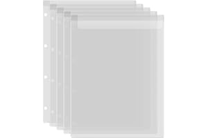 OTCRAFT 5 Pack A4 Size Plastic Binder Pockets,4 Holes Waterproof PVC Folders Loose Leaf Bag forBudgeting Loose Leaf Bags Planner Insert Pouches Photo,Document, Stamp & Die Storage Bills Organizer（2 Grid ）