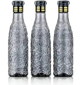 Zig-Zag Golden Ring Diamond Cap Water Bottles 1000 ml Bottle (Pack of 3, Black, Plastic)