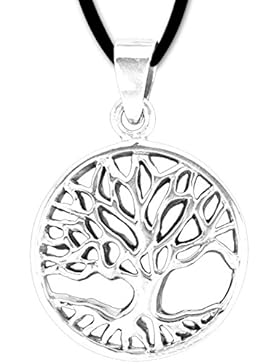 Runder Anhänger Baum des Lebens Keltischer Lebensbaum Schmuck – Heilung - mit Lederhalsband Weltenbaum aus 925er...