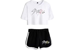 Flyself Unisexe Kpop Ensembles Shorts Manches Courtes Crop Top & Short 2 Pièces Ensembles Fitness Tops Bang Chan Changbin Hyunjin Felix Seungmin Jeongin Jisung Minho Woojin