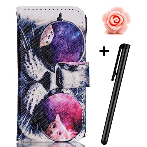 TOYYM iPhone 5 5s SE Lederhülle,iPhone 5/5s PU Ledercase Tasche Hüllen,iPhone SE Schutzhülle Case Scratch-Resistant Magnetverschluss,Premium Schutzhülle Wallet Case Kreative Muster Design Etui Brieftasche Ledertasche mit Handschlaufe im Bookstyle Cover Schale mit Standfunktion Etui Karten Slot+1x Kapazitive Feder+1x Staubstecker,Gläser Kat