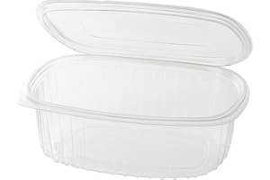 Inoverse 50 stück Oval Klappschale mit anhängendem Deckel – 500 ml – Klare R-PET Feinkostbecher, Salatschalen To Go, Salatbecher, Lebensmittelechte Verpackungsbecher, Plastikbehälter