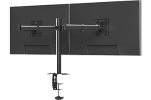 Pholiten Support Ecran PC 2 Ecran Réglable pour Moniteurs de 13-38 Pouces, Bras Ecran PC 2 Ecran Inclinable, Rotatif et Pivotant, VESA 75/100mm, Poids Max 10KG, Noir, MD97442M