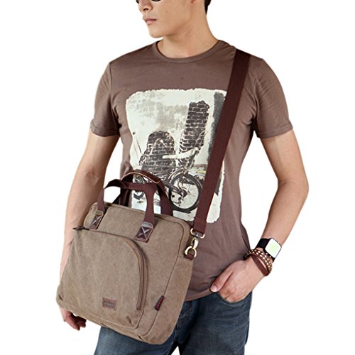 FakeFace Herren Satchel Schultasche Umhängetasche aus Canvas Segeltuch Schultertasche Messenger Bag Cross-Body Tasche Laptoptasche 13-14 Zoll iPad 41 x 30 x 9 CM (Khaki) - 8