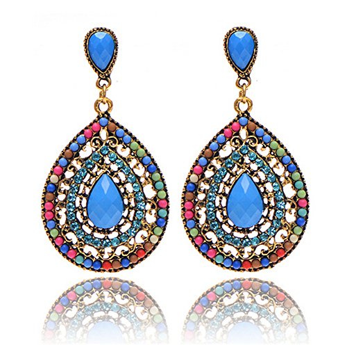 RUBOBUC Pendientes cristalinos del estilo indio de las mujeres cuelgan el pendiente del Rhinestone de la lágrima (Estilo 1)