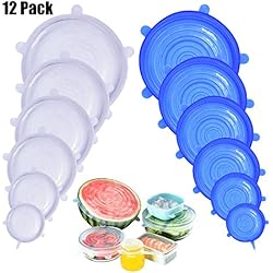 DigHealth 12 Pièces Couvercles en Silicone, Couvercle Extensibles en Silicone sans BPA, Couvercle Universel de 6 Tailles Differentes pour Micro-Ondes/Le Four/Le Frigo/Le Lave-Vaisselle
