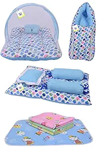 Toddylon New Born Baby Boys & Baby Girls Bedding Combo of Net Bed Sleeping Bag Gaddi Set & Sheets Sets (0-6 Months)