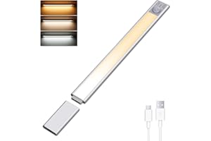 REYLAX LED Lampe de Placard 47CM Rechargeable Batterie Amovible, Lampe Détecteur de Mouvement Interieur, 3 Couleurs Dimmable Reglette LED sans Fil, Pour Evier Cuisine, Escalier, Dressing