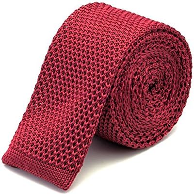 TNS Classic Plain Knitted Skinny Tie Necktie (Red)