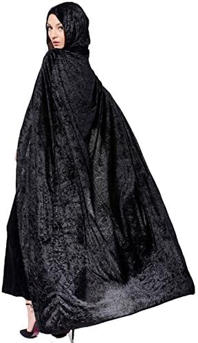 BienBien Women Full Length Hooded Cloak Witch Wizard Vampire Medieval Pagan Robe Long Velvet Cape Unisex Masquerade Party Carnival Halloween Cosplay Costume