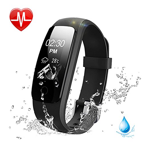 Pulsera inteligente, Lintelek monitor de ritmo cardíaco, sueño, GPS para correr, Impermeable IP67, Cronómetro, Bluetooth 4.0 compatible con IOS y Android, Negro