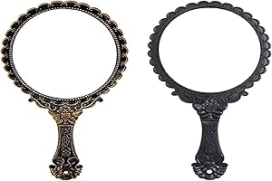 SUPOETRY N/S 2 pezzi Specchi a Mano Vintage, Specchi con Manico, Specchi Portatili, Specchio da Trucco Retro, Mini Specchio a Mano One Face per Signore e Ragazze (Nero, Bronzo)