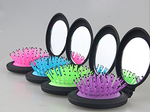 INHDBOX Folding Pocket Brush & Mirror Ladies Travel Hair Pocket Size Handbag