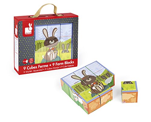 Imagen 3 de Janod - Maleta Kubkid, puzzle animales de la granja, 9 cubos (J02989)