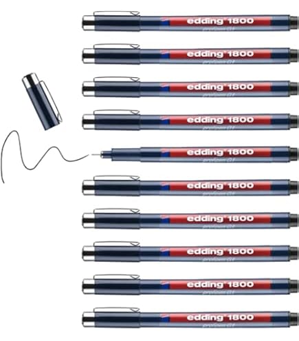 Edding 1800 Pigment Liner tekenstift, 0,5 mm, professionele pen, set van 4