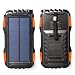 Produktbild Friengood Solar-Powerbank, 25000 mAh, tragbares Solar-Ladegerät mit externem Solar-Akku mit Dual-USB und LED-Taschenlampen für iPhone, iPad, Android-Handys und mehr (orange)